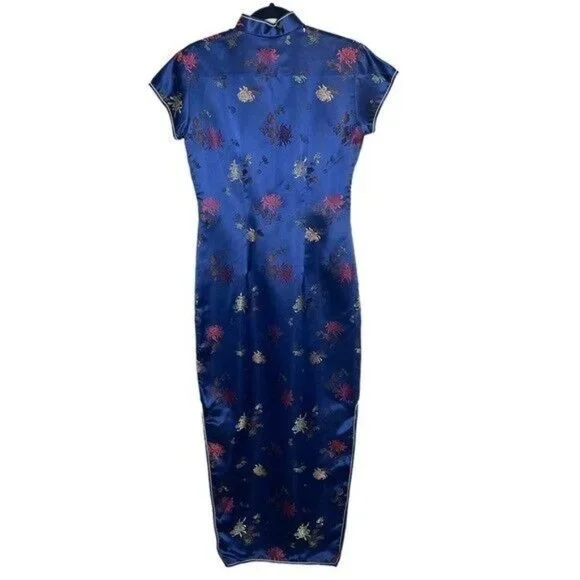 VINTAGE Long Cheongsam Dress Slim Qipao Chinese Lady Satin Dress Gown Size Small - Picture 7 of 11